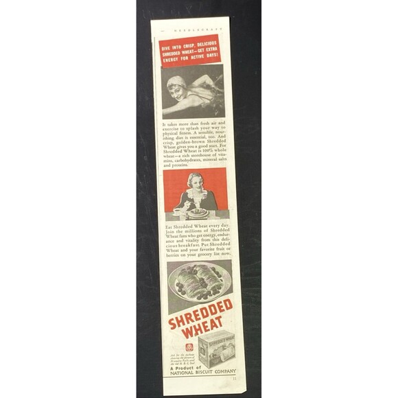 Shreaded Wheat "Dive into Crisp, Delicious Shreaded Wheat" Vintage Print Ad 1936 - Picture 2 of 2